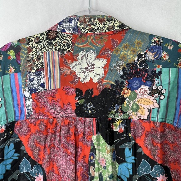 ANTHROPOLOGIE Patchwork Button Up Blouse Sz XL Paisley Floral - Picture 12 of 14